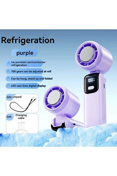 Choice1 Purple 2025 Hanging Ice Pack Handheld High-speed Fan Folding 100 Spee...