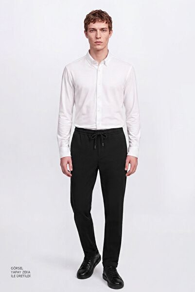 AC&Co / Altınyıldız Classics Men's Black Non-Iron Non-Marking Tie-Waist Jogge...