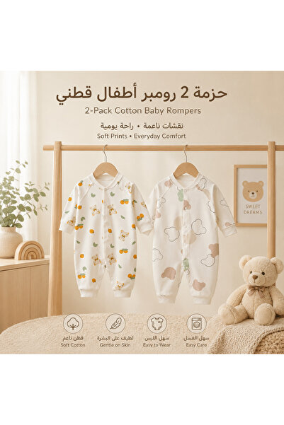 LOOFI 2-Piece Pack Baby Cotton Rompers with Soft Prints - Baby Born - 0 - 12 ...