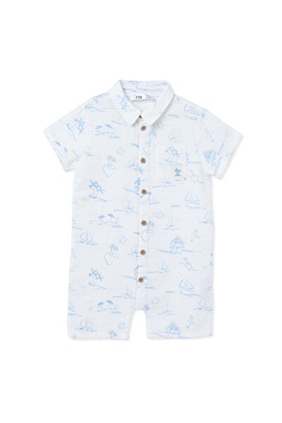 MOTHERCARE Erkek Bebek Kısa Tulum Palmiye Baskılı Düğmeli Gömlek Yaka Kısa Ko...