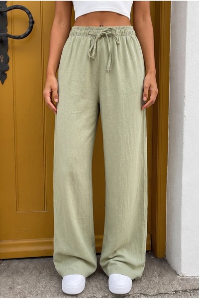 alanora Women's Loose-Fit Linen Trousers with Elastic Waist