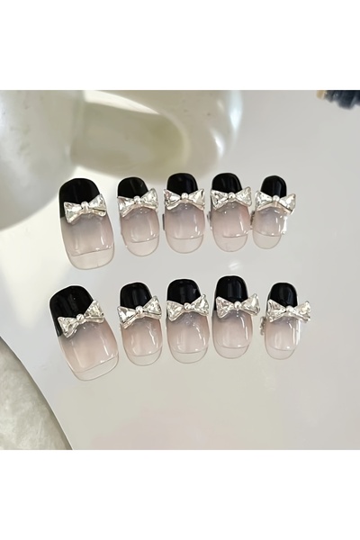 Choice3 S 10pcs Handmade press on nails medium,Sparkling bow decoration nail ...