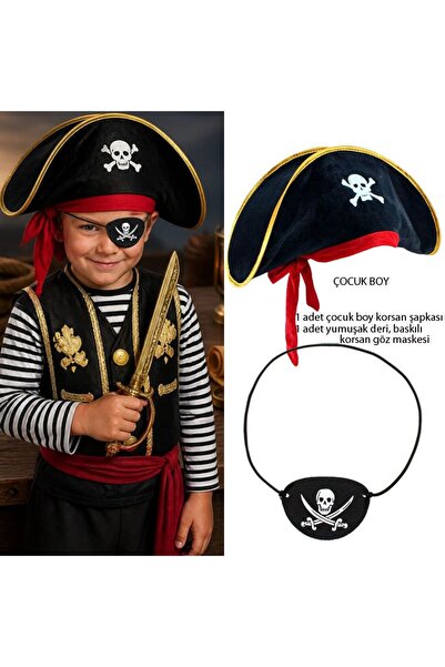 partidolu Sea Pirate Korsan Şapkası Ve Göz Maskesi Çocuk Boy 1 Set halloween