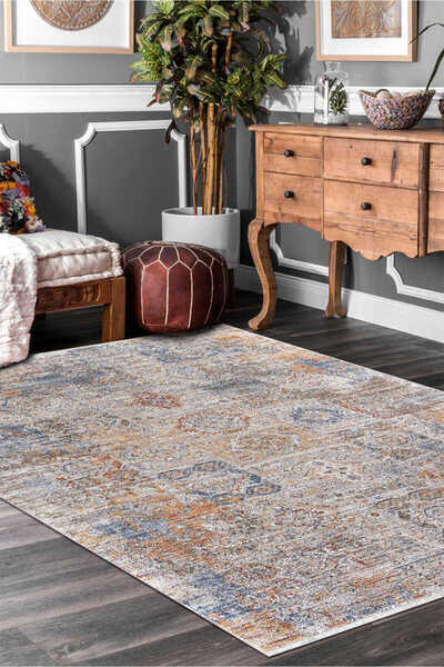 Frenda Indiana Etnik Desenli Vintage Eskitme Görünümlü Modern Halı In06 Multi