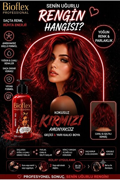 Bioflex Amonyaksız Kırmızı Renkli Saç Boyası 250 ml Kokusuz Su Bazlı Geçici r...