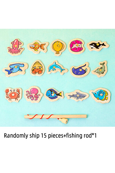 Choice random 15pcs Fishing Toys Montessori Wooden For Children Magnetic Mari...