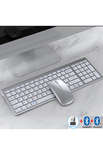 Choice Silver Spanish Jomaa Slim Rechargeable Bluetooth Keyboard and Mouse Se...