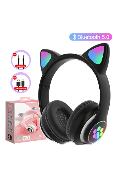 Choice4 VIKEFON black Bluetooth 5.0 Stereo With Mic Flash Lamp Cute Cat Ears ...