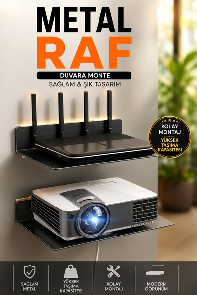VENON L Beden 30 Cm x 20 Cm Projeksiyon Rafı WİFİ Duvar Askılık Router ve Tv ...