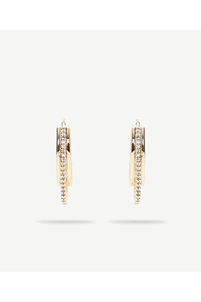 Yargıcı Three Row Earrings with Glass Stone Detail