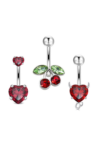 Choice Red (3Pcs) 3pcs/Set Stainless Steel Color Cubic Zirconia Navel Rings R...