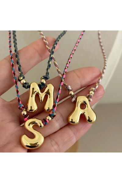 Choice12 L gold Colorful Handmade Rope 26 Letters Neckalce Colorful Braided S...