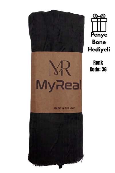 MyReal Bamboo Kraş Shawl Black - Non-Ironing Natural Texture (90X200 cm)