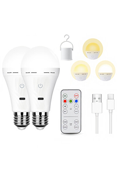 Choice 2Pack E27 LED Emergency Bulb USB Type C Rechargeable 3000K-6000K Three...