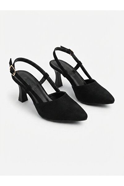 Nubbock Ahsen Women's Black Plain Satin Open Back 7 cm Heeled Shoes