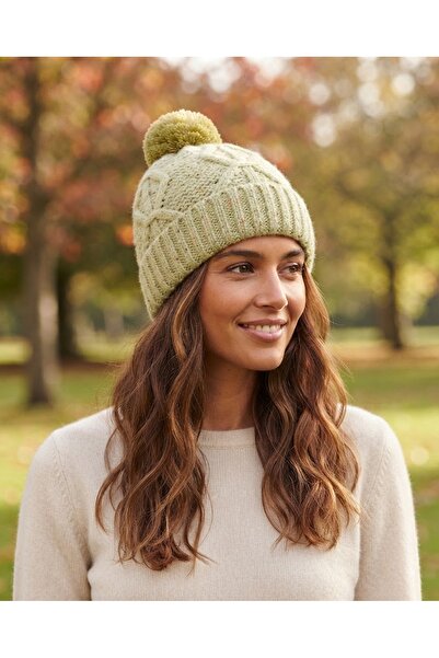 Fonem Women's Pompom Cotton Filay Beanie Fo 2654 Winter Beanie with Lemon Spa...