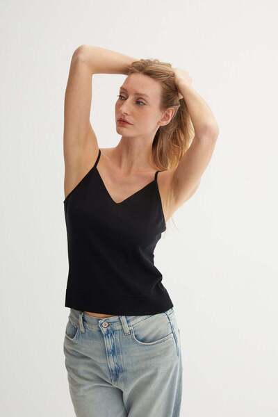 Silk and Cashmere Siyah Zoe İpek Kaşmir Camisole Bluz