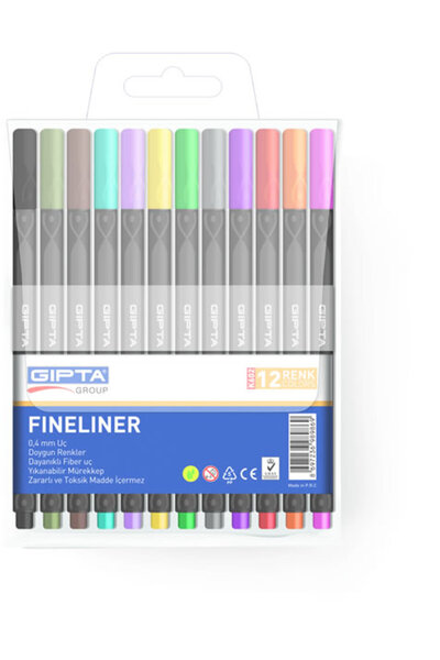 Gıpta Fineliner İnce Keçe Uçlu Kalem 0,4Mm Pvc Üçgen 12 Renk K6020
