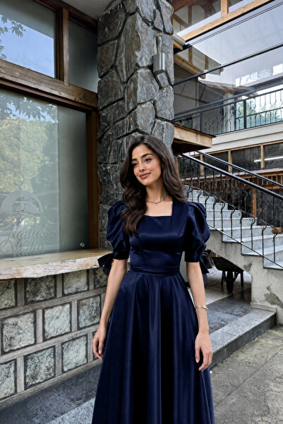Nika Fashion LACİVERT SATEN RÜYA ELBİSE
