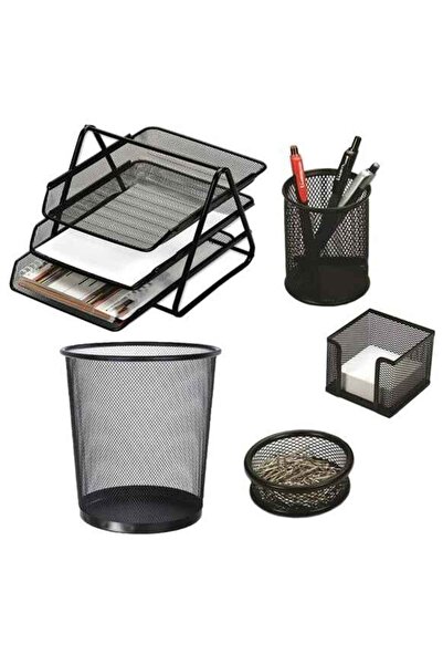 Rubenis Office Set Metal 5 Piece Black (3-Piece Metal Document Rack-Card Hold...