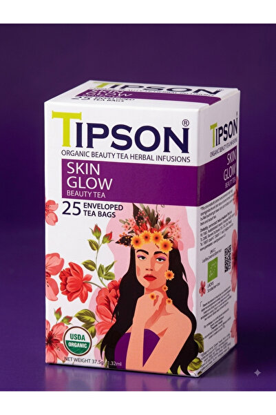 Tipson شاي الجمال العضوي لتوهج البشرة (عبوة واحدة، 25 كيس شاي) |   مزيج أعشاب...