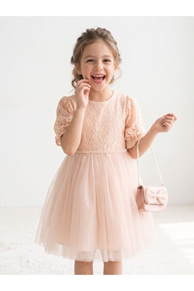 Cherrys Bebek Girl's Lace and Tulle Premium Evening Dress (with Bag)