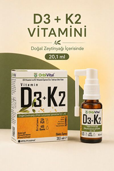 D3 K2 Vitamini Damla & Sprey 20.1 ml (400 Damla) - Kemik ve Bağışıklık Destekli Doğal Zeytinyağlı