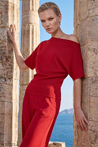JOIN US Kayık Yaka Red Blouse