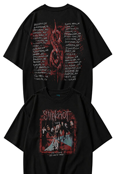 Fuddy Moda Unisex Slipknot 1999 Forever Sırt Baskılı Tişört, Oversize Rock Ba...