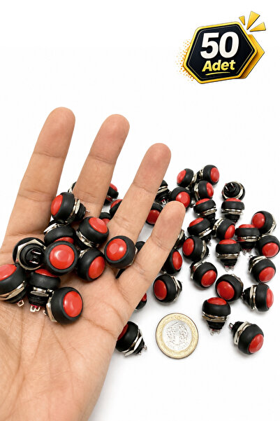 Genel Markalar Yaylı Basmalı Anahtar | Push Buton | Kırmızı | 12 mm | 50 Adet...