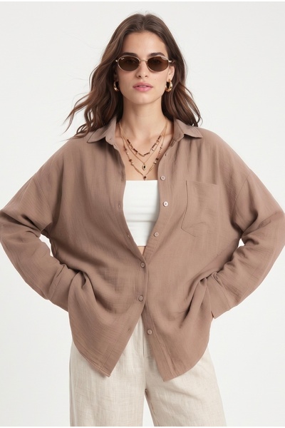 Ritnice Women's Well Brown Linen Shirt