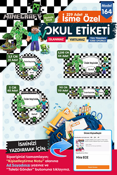 TUĞSET Okul Etiketi Kalem Defter Etiketi Özel İsim Yazılabilen Etiket Seti - ...