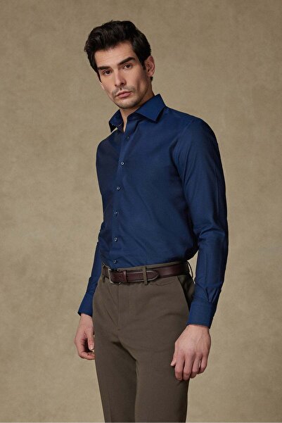 Abbate Fabio Non Iron Twill Cotton Comfort Fit Navy Blue Classic Collar Men's...