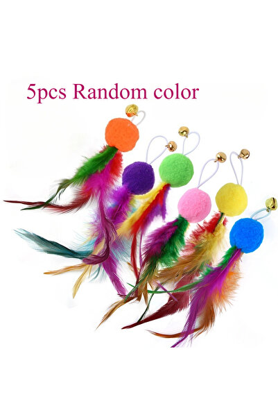 Choice 5pcs Random color 5Pcs Replacement Cat Feather Toys with Bell Natural ...