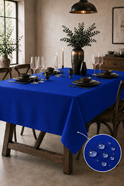Soft Kare Panama Linen Liquid Proof Navy Blue Color Tablecloth