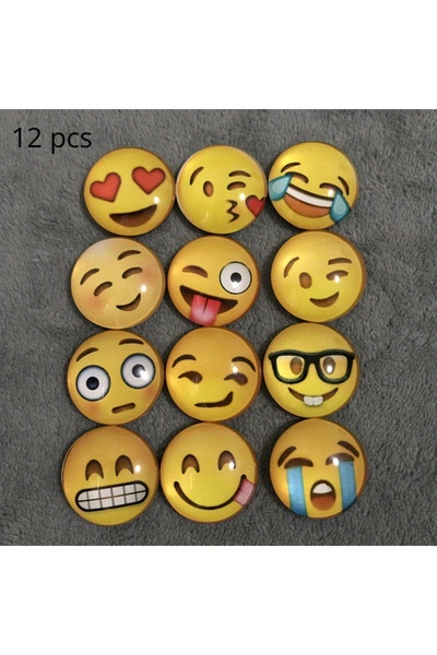 Choice YELLOW 12pcs Round Polystyrene Smile Face Fridge Magnets - Adorable De...
