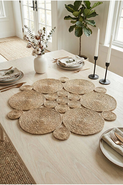 Homever Roundy 60cm Yuvarlak Hasır Jüt Salon Mutfak Masa Örtüsü / Runner / Ranır