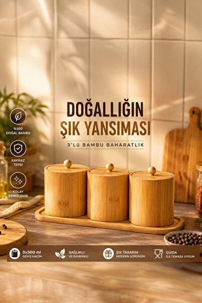 Porsima Pbt-604 Bambu Çok Amaçlı Standlı Saklama Kabı Organizer 4 Parça Bahar...