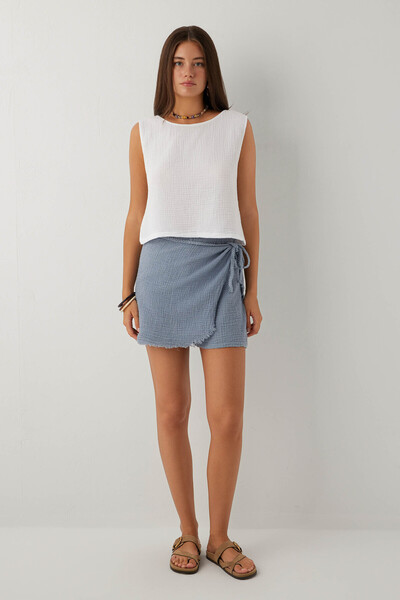 İpekçi Otantik Nomad Muslin Wrap Shorts Skirt Ice Blue