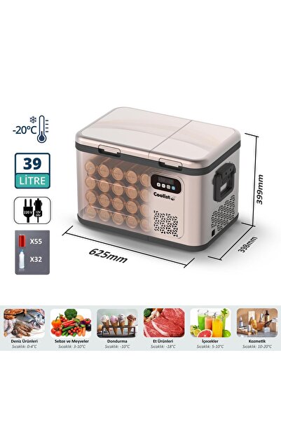 Coolist CLK40D 12/24V/220Volt 39 Litre Çift Bölmeli Outdoor Kompresörlü Bluetooth Bağlantılı Oto Buz