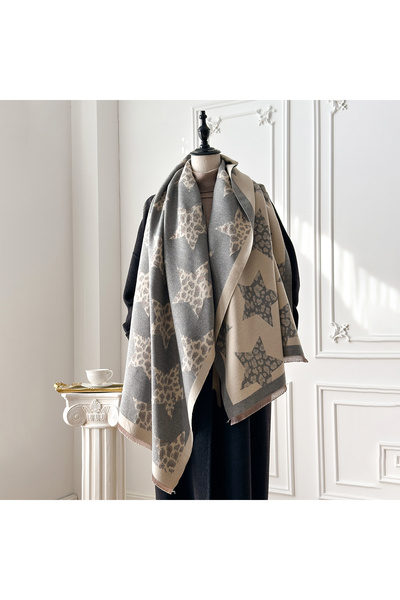 Choice1 GRAY New Luxury Autumn and Winter Cashmere Star Print Scarf Women War...