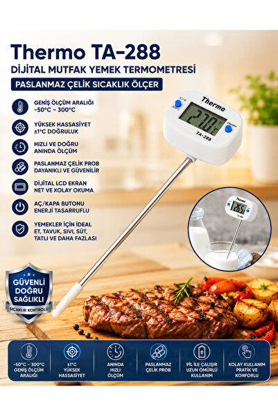 Unichrome Thermo Ta-288 Oynar Başlıklı Dijital Mutfak Yemek Termometresi Paslanmaz Çelik Sıcaklık Ölçer