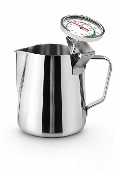 Epinox Stainless Steel Milk Pot Pitcher 500 ml + Analog Thermometer Set - Bar...