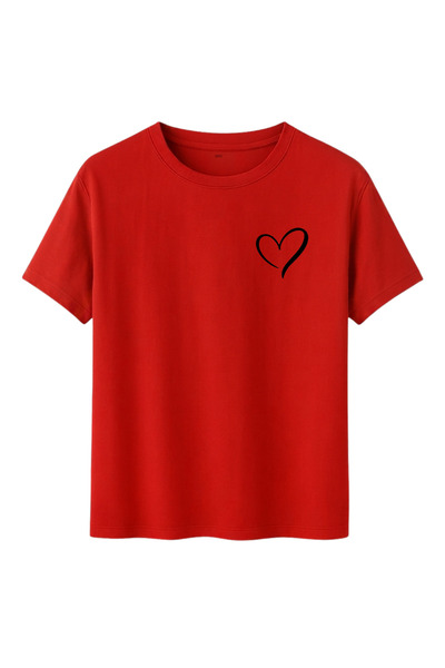 DK DAKSEL Women's Minimal Heart Printed Red Oversize T-Shirt
