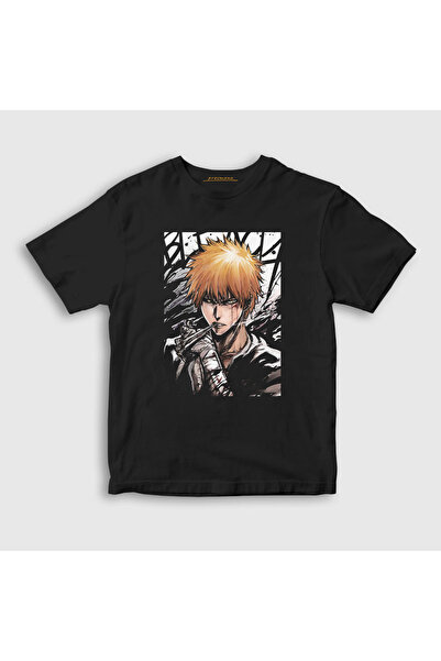 Presmono Unisex dečji crni Ichigo anime Bleach T-shirt 127577tt