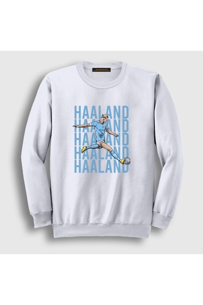 Presmono Unisex White Pop Art Erling Haaland Football Sweatshirt 615665Tt