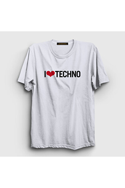 Presmono Unisex bela I Love Techno T-shirt 543290tt