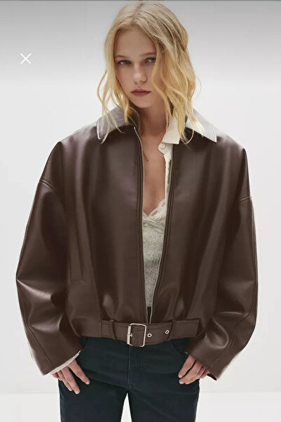 MANMARK Women's Oversize Buckle Belted Leather Jacket – Comfortable Fit, Casu...