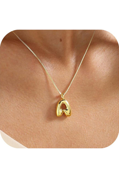 Choice A Gold Plated Bubble Balloon Letter Necklace Stainless Steel Box Chain...