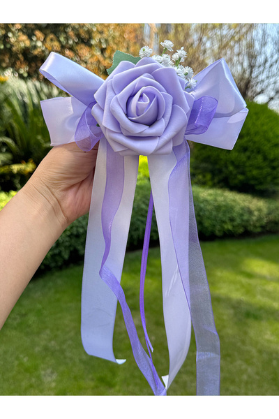 choice2 Purple Elegant White Rose Satin Bow Car Mirror Decor, Artificial Flow...